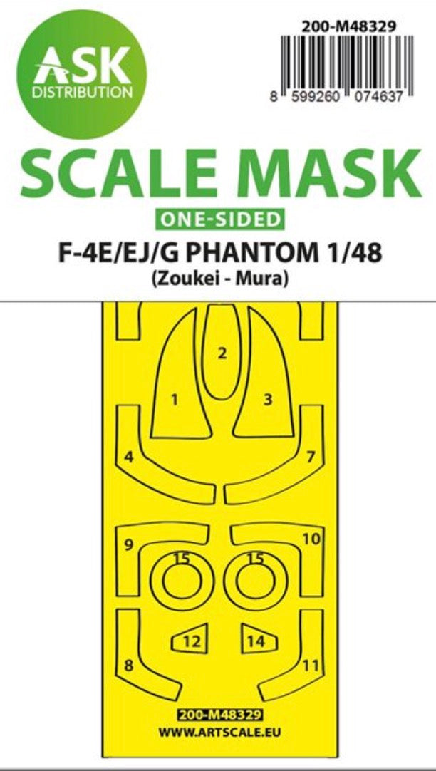 Art Scale 200-M48329 1:48 McDonnell F-4E/F-4EJ/F-4G Phantom one-sided self-adhesive mask made of clear parts and wheel masks