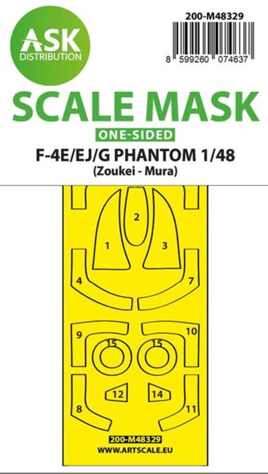 Art Scale 200-M48329 1:48 McDonnell F-4E/F-4EJ/F-4G Phantom one-sided self-adhesive mask made of clear parts and wheel masks