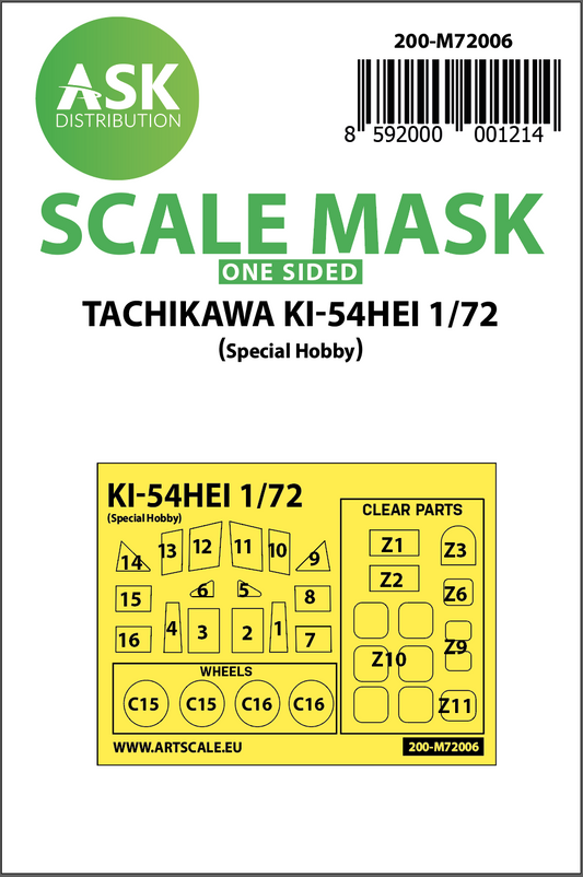 Art Scale 200-M72006 1:72 Tachikawa Ki-54 Hei Kabuki wheels and canopy frame paint masks