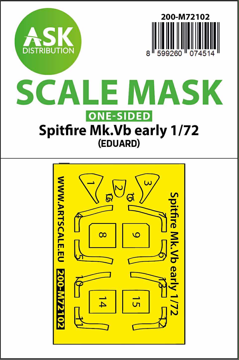 Art Scale 200-M72102 1:72 Supermarine Spitfire Mk.Vb early one-sided self-adhesive