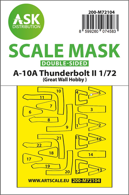 Art Scale 200-M72104 1:72 Fairchild A-10A Thunderbolt II canopy frame paint mask