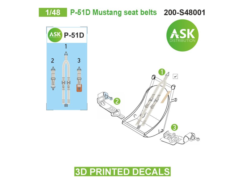 Art Scale 200-S48001 1:48 North-American P-51D Mustang seat belts - 3D-printed decals