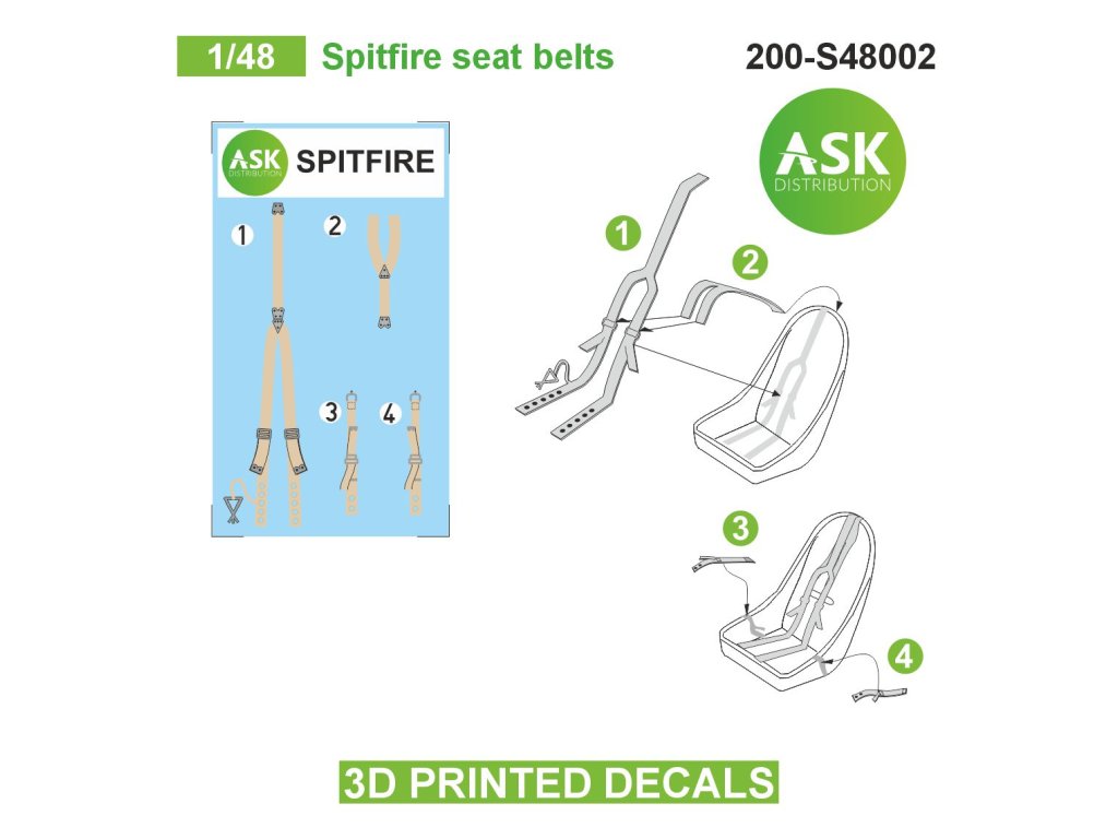 Art Scale 200-S48002 1:48 Supermarine Spitfire seat belts - 3D-printed decals