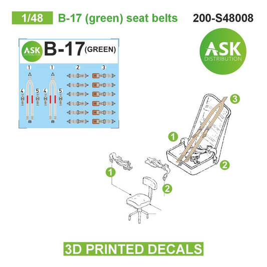 Art Scale 200-S48008 1:48 Boeing B-17F/B-17G Flying Fortress (green) pilots seat belts