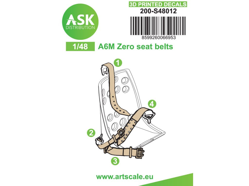 Art Scale 200-S48012 1:48 Mitsubishi A6M Zero seat belts - 3D printed decals