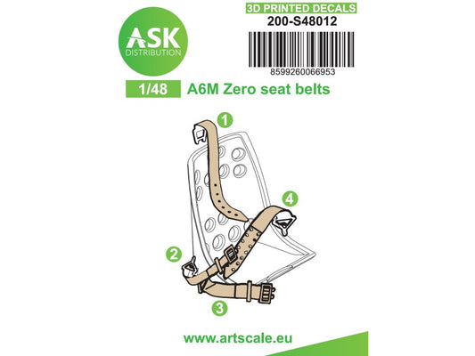 Art Scale 200-S48012 1:48 Mitsubishi A6M Zero seat belts - 3D printed decals