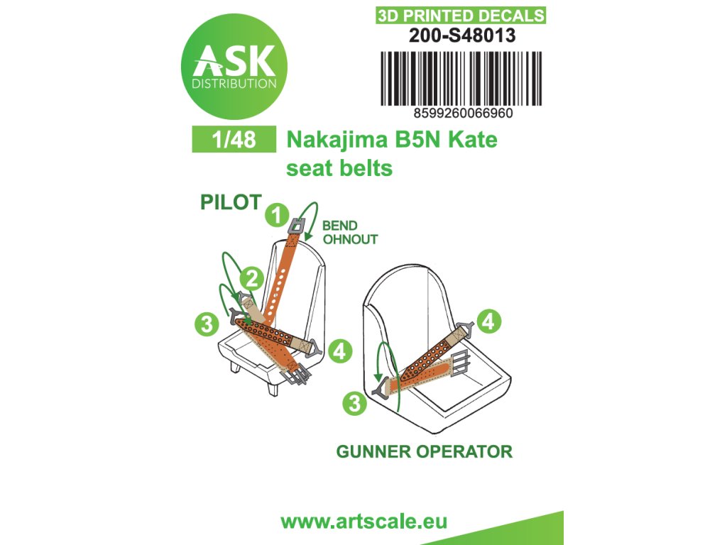 Art Scale 200-S48013 1:48 Nakajima B5N Kate seat belts - 3D printed decals