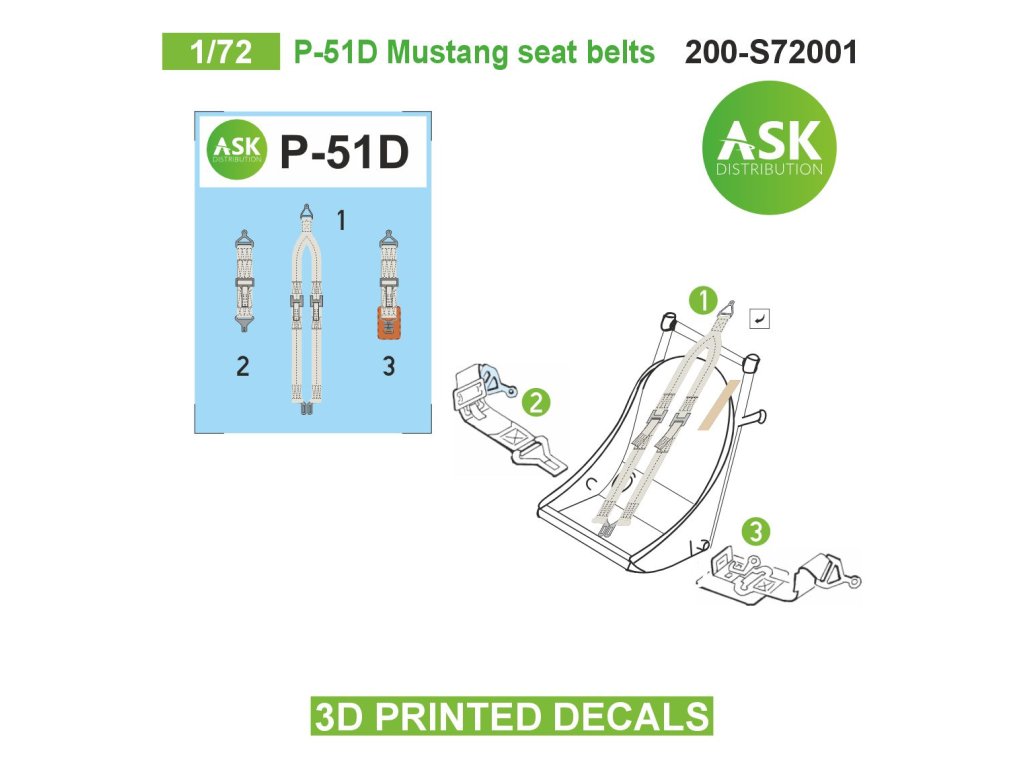 Art Scale 200-S72001 1:72 North-American P-51D Mustang seat belts - 3D-printed decals
