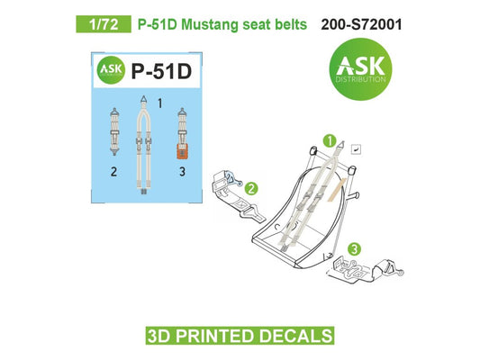 Art Scale 200-S72001 1:72 North-American P-51D Mustang seat belts - 3D-printed decals