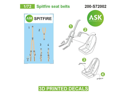Art Scale 200-S72002 1:72 Supermarine Spitfire seat belts - 3D-printed decals