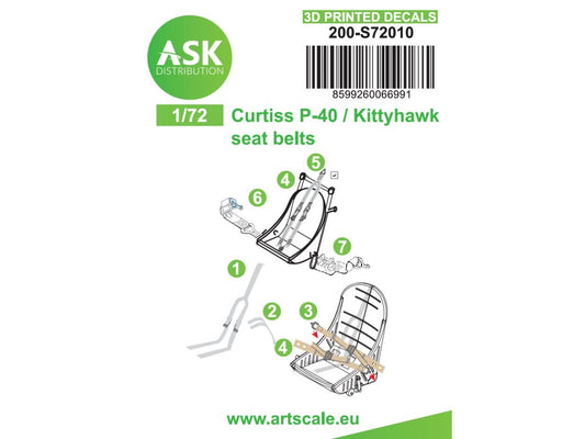 Art Scale 200-S72010 1:72 Curtiss P-40 pilotÂ´s seat belts - 3D printed decals