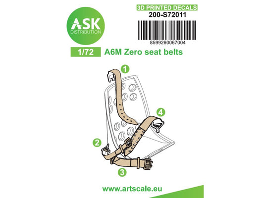 Art Scale 200-S72011 1:72 Mitsubishi A6M Zero seat belts - 3D printed decals