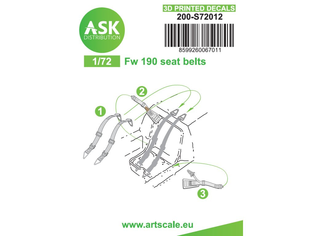 Art Scale 200-S72012 1:72 Focke-Wulf Fw-190 seat belts - 3D printed decals