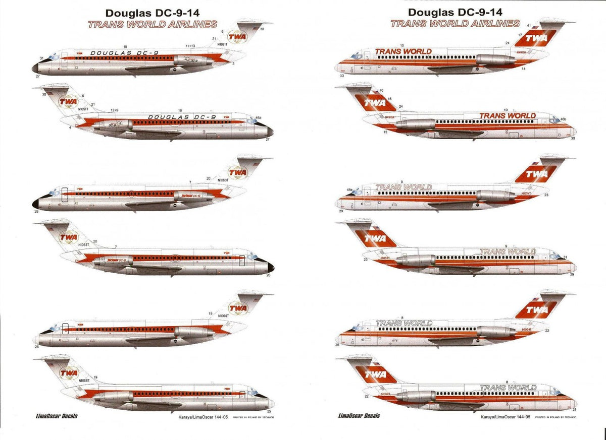 Karaya 144-05 1:144 Douglas DC-9 (DC-9-14) TWA/Trans World Airlines (FLY plastic parts + Lima Oscar decals)