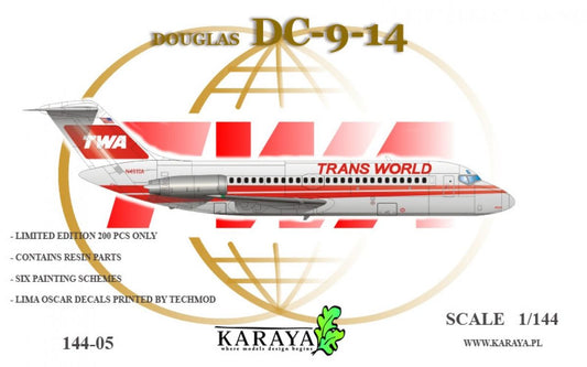 Karaya 144-05 1:144 Douglas DC-9 (DC-9-14) TWA/Trans World Airlines (FLY plastic parts + Lima Oscar decals)