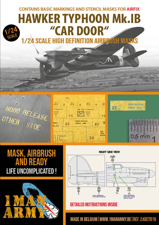 1ManArmy 24DET018 1:24 Hawker Typhoon Mk.IB 'Car Door'  mask for Airfix