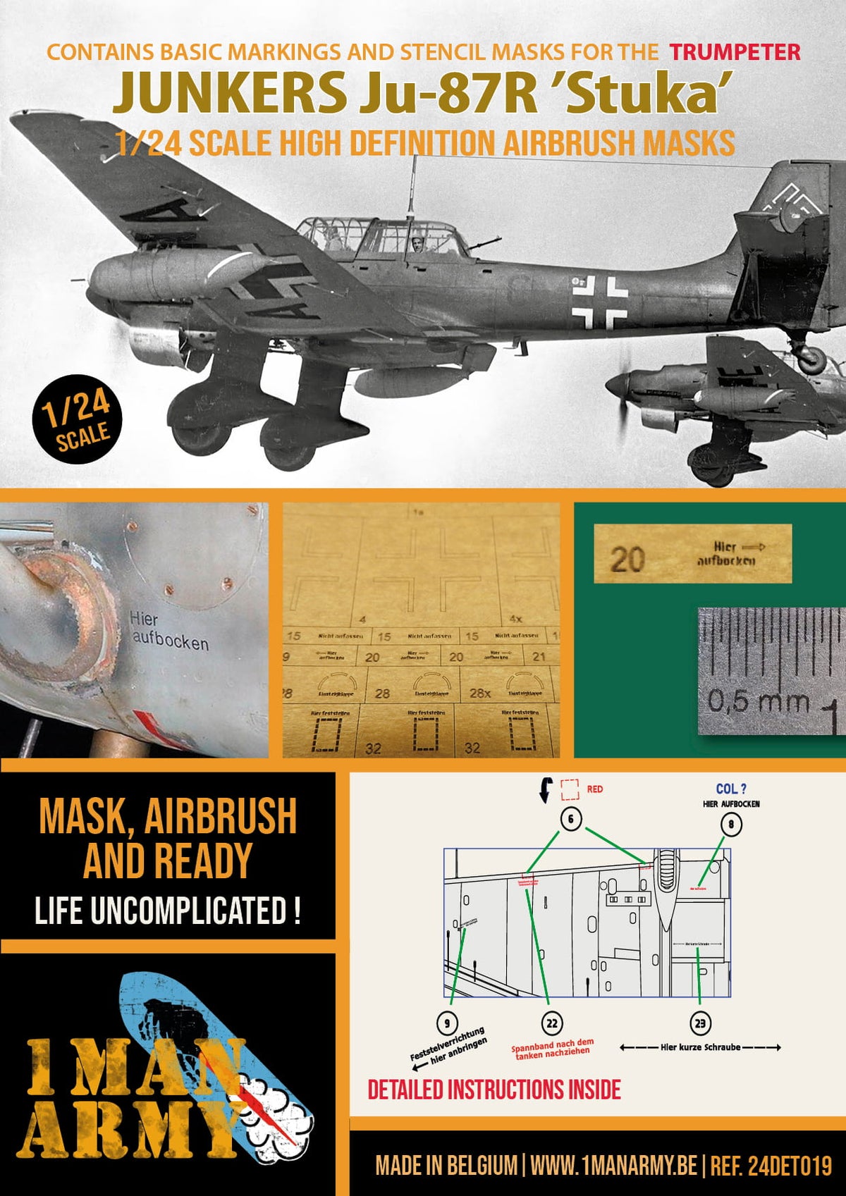 1ManArmy 24DET019 1:24 Junkers Ju-87R 'Stuka' High Definition Airbrush Masks