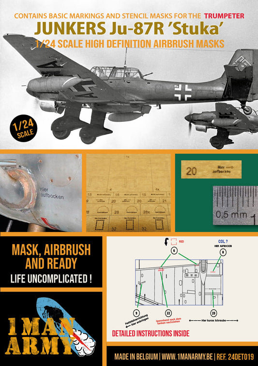 1ManArmy 24DET019 1:24 Junkers Ju-87R 'Stuka' High Definition Airbrush Masks