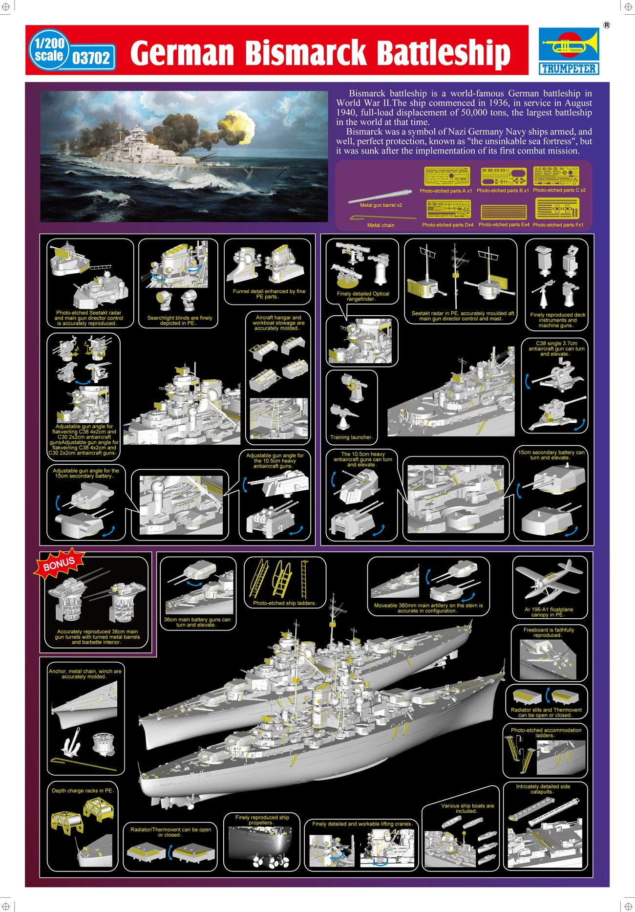 Trumpeter 03702 1:200 Bismarck German Battleship 1941