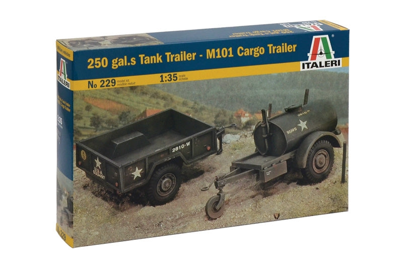 Italeri 229 1:35 U.S. 250 Gallon Tank Trailer & M101 Cargo Trailer