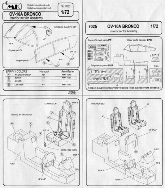 CMK 7025 1:72 North-American/Rockwell OV-10A Interior Set