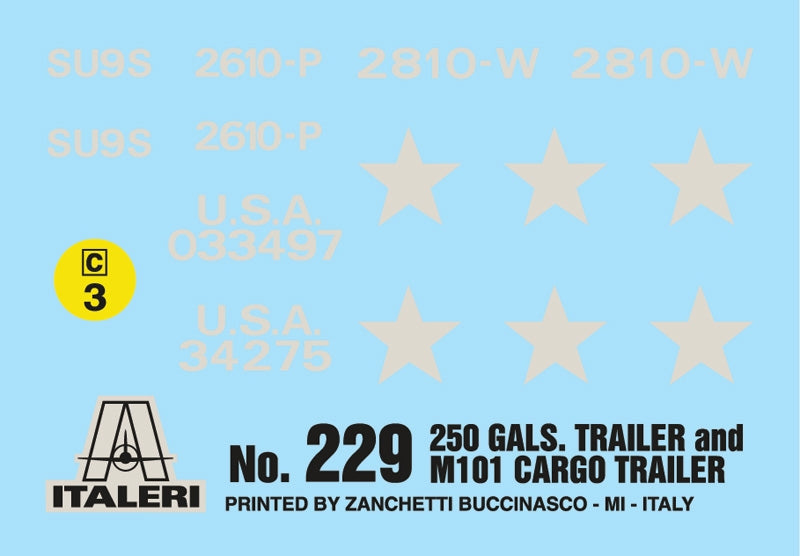 Italeri 229 1:35 U.S. 250 Gallon Tank Trailer & M101 Cargo Trailer