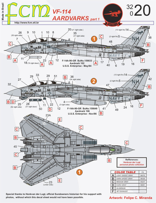 FCM 32020 1:32 Grumman F-14A Tomcat - VF-114 Aardvarks