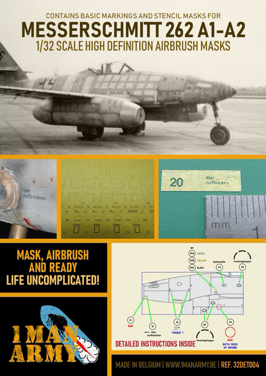 1ManArmy 32DET004 1:32 Messerschmitt Me-262A-1/B-1a/U1 High Definition Stencilling &amp; National Insignia Paint Masks