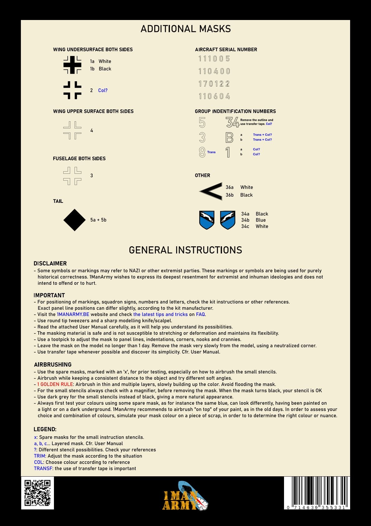 1ManArmy 32DET004 1:32 Messerschmitt Me-262A-1/B-1a/U1 High Definition Stencilling &amp; National Insignia Paint Masks