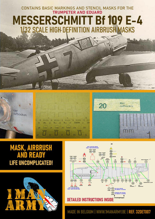 1ManArmy 32DET007 1:32 Messerschmitt Bf-109E-4 High Definition Stencilling & National Insignia Paint Masks