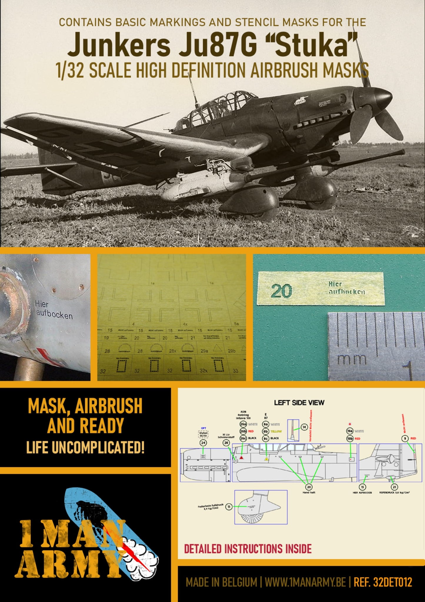 1ManArmy 32DET012 1:32 Junkers Ju-87G-2 'Stuka' High Definition Stencilling & National Insignia Paint Masks