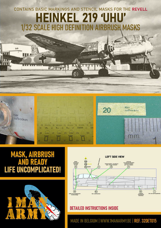 1ManArmy 32DET015 1:32 Heinkel He-219A-0 High Definition Stencilling & National Insignia Paint Masks