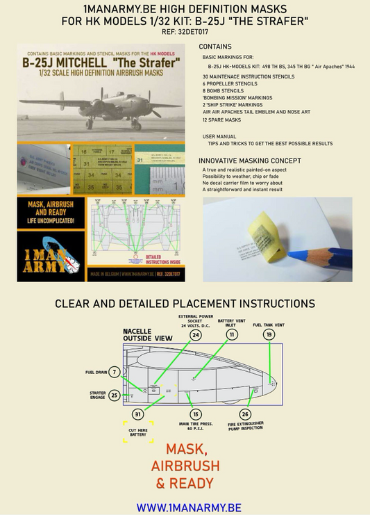 1ManArmy 32DET017 1:32 North-American B-25J Mitchell 'The Strafer' High Definition Stencilling & National Insignia Paint Masks