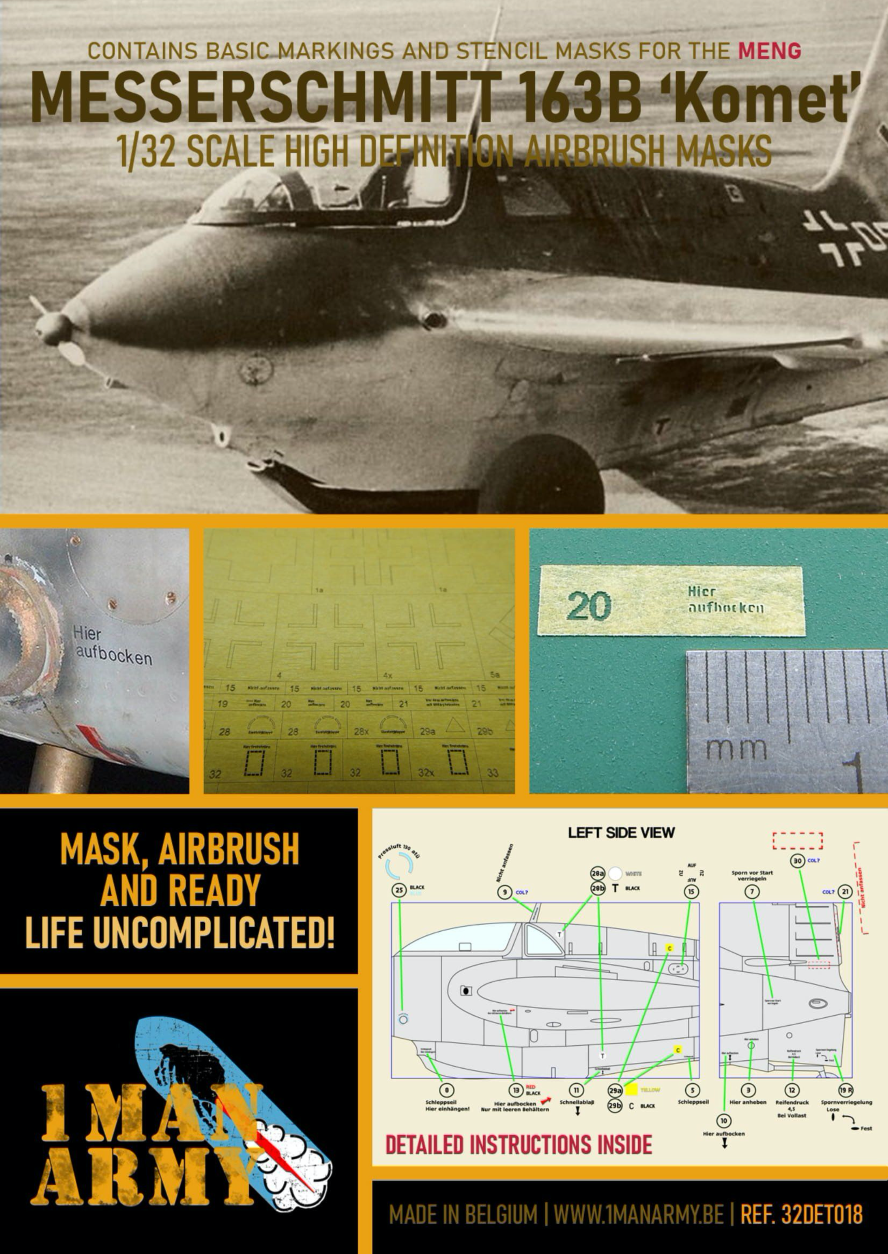 1ManArmy 32DET018 1:32 Messerschmitt Me-163B Komet High Definition Stencilling & National Insignia Paint Masks