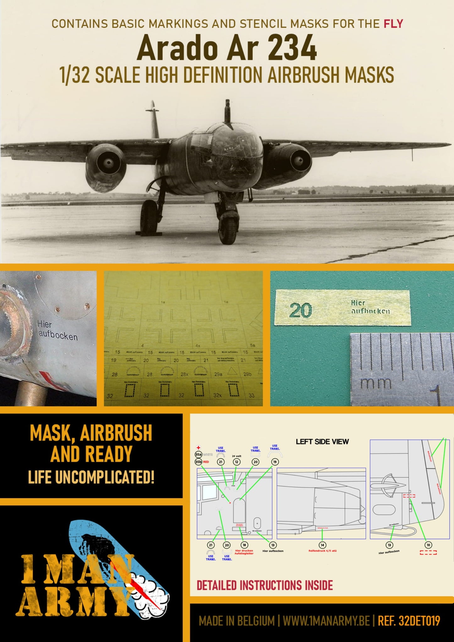 1ManArmy 32DET019 1:32 Arado Ar-234B-2 High Definition Stencilling & National Insignia Paint Masks