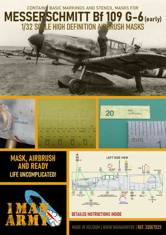 1ManArmy 32DET023 1:32 Messerschmitt Bf-109G-6 Early High Definition Stencilling & National Insignia Paint Masks