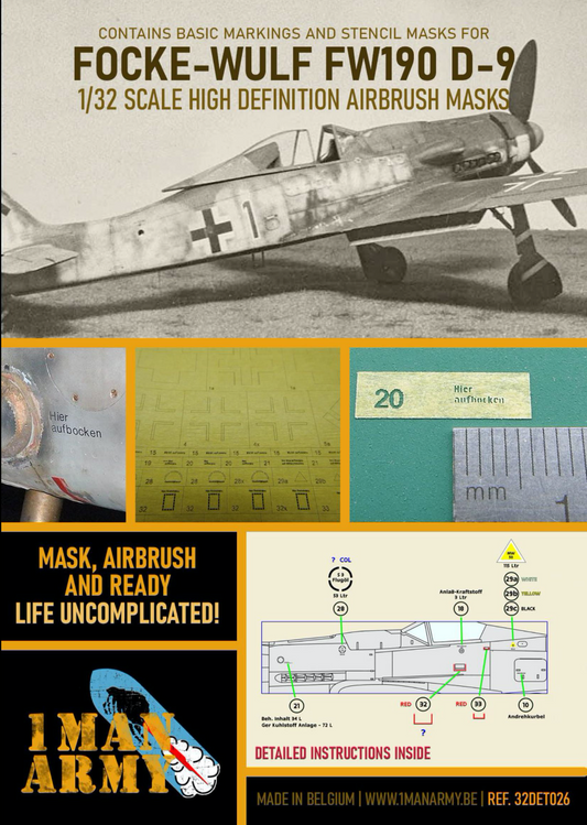 1ManArmy 32DET026 1:32 Focke-Wulf Fw-190D-9 High Definition Stencilling & National Insignia Paint Masks