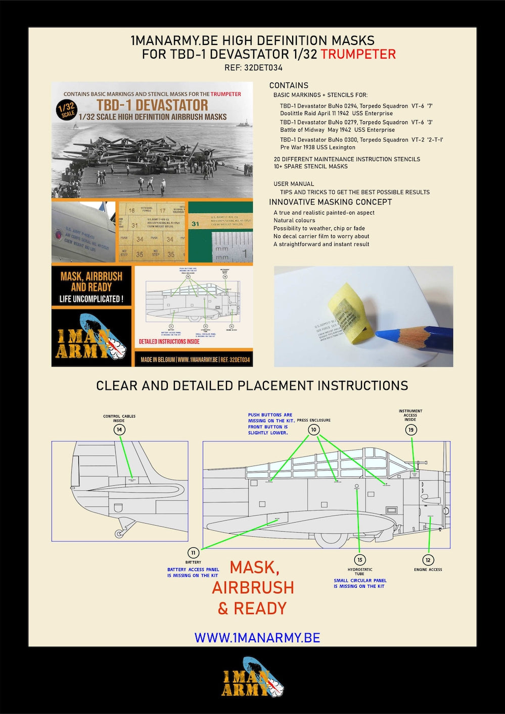 1ManArmy 32DET034 1:32 TBD-1 Devastator high definition stencilling masks