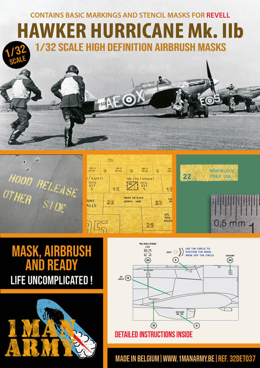 1ManArmy 32DET037 1:32 Hawker Hurricane Mk.IIb High Definition Stencilling & National Insignia Paint Masks