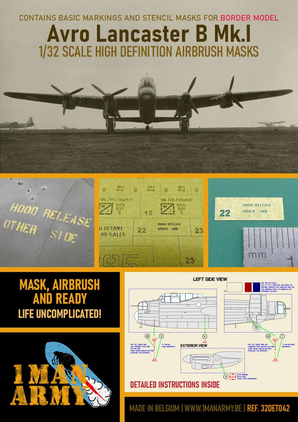 1ManArmy 32DET042 1:32 Avro Lancaster B Mk.I High Definition Stencilling & National Insignia Paint Masks