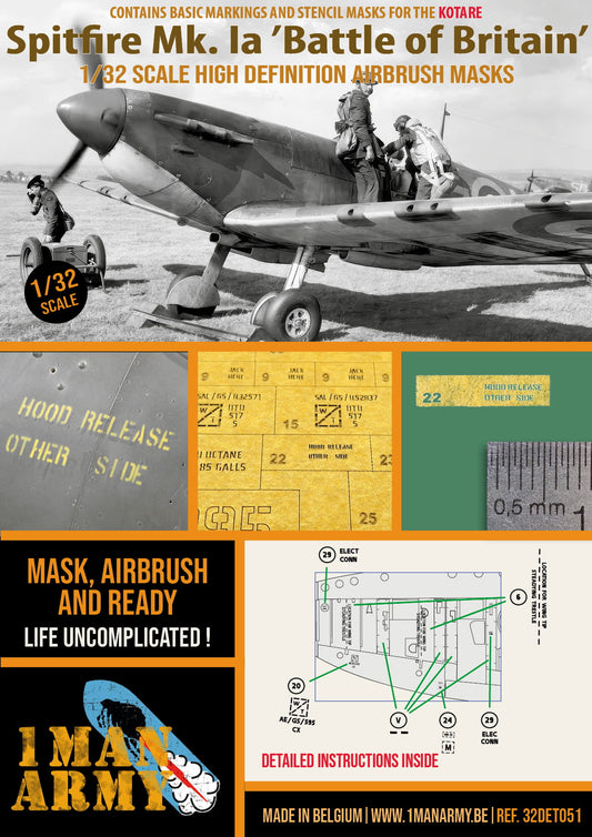 1ManArmy 32DET051 1:32 Supermarine Spitfire Mk.Ia (Late) Battle of Britain Paint Mask