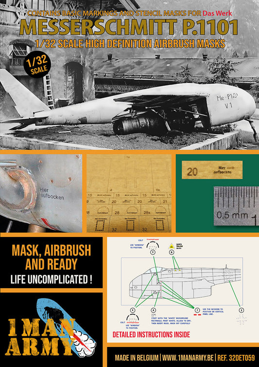 1ManArmy 32DET059 1:32 Messerschmitt P.1101 contains high definition stencilling and basic national insignia