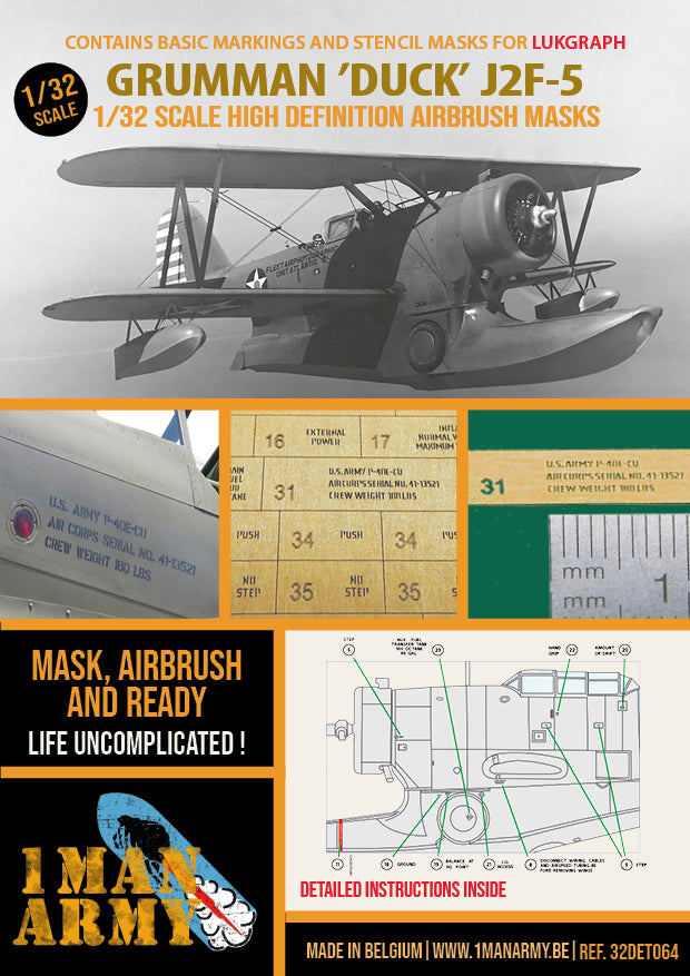 1ManArmy 32DET064 1:32 Grumman Duck J2F-5 High Definition Sencilling and Basic National Insignia Paint Masks