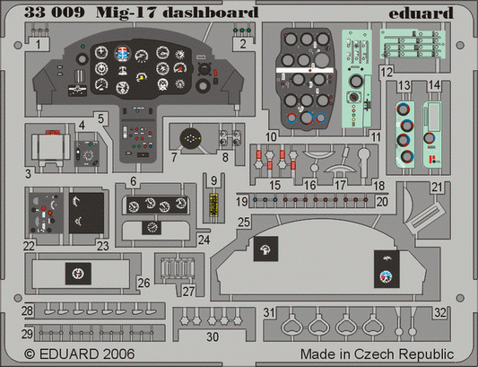 Eduard 33009 1:32 Mikoyan MiG-17PF instrument panel PRE-PAINTED IN COLOUR!