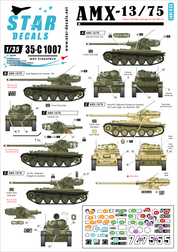 Star Decals 35-C1007 1:35 AMX-13/75. French Cold War markings + Suez-crisis 1956