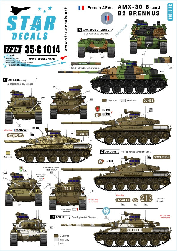 Star Decals 35-C1014 1:35 AMX-30B2 French Main Battle Tank Brennus French AMX-30B