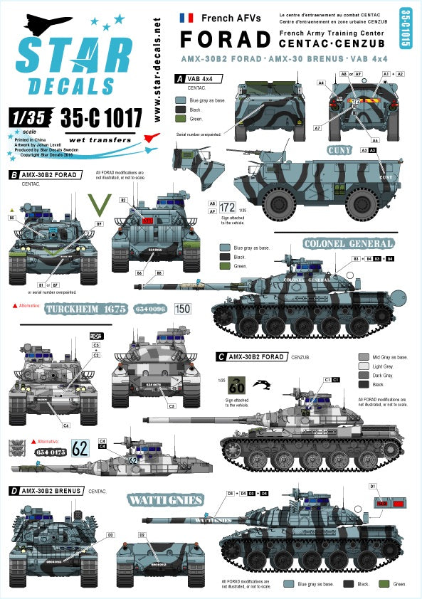 Star Decals 35-C1017 1:35 FORAD training centre. AMX-30 B2, AMX-30 B2 BRENNU.S. and VAB 4x4 APC.