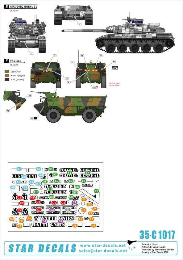 Star Decals 35-C1017 1:35 FORAD training centre. AMX-30 B2, AMX-30 B2 BRENNU.S. and VAB 4x4 APC.