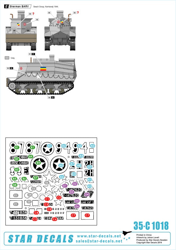Star Decals 35-C1018 1:35 British Special Shermans - BARV, Crab and Crocodile Shermans.