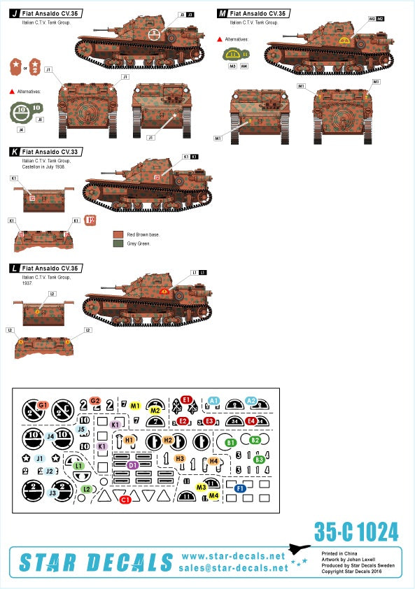 Star Decals 35-C1024 1:35 Spanish Civil War # 4. Fiat Ansaldo. CV.33, CV.35, CV.33 Lf Flamethrower.